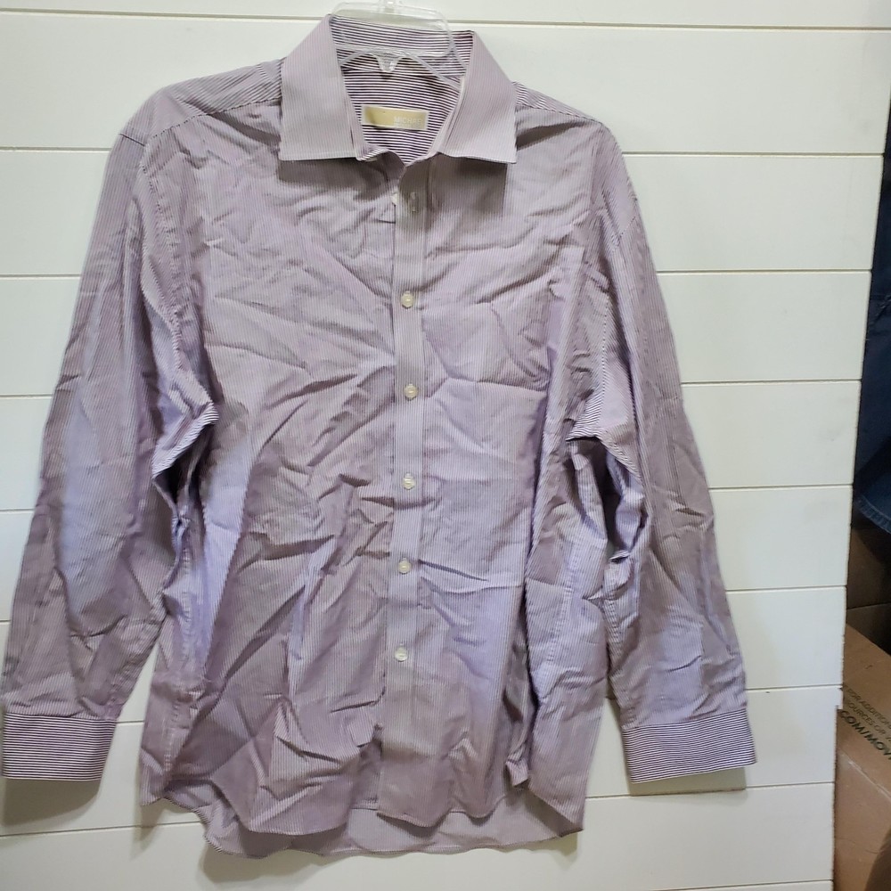 Michael Kors men size 16.5 32/33 long sleeve purple stripe button up dress shirt